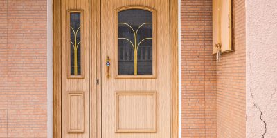 Wooden front door of a home
